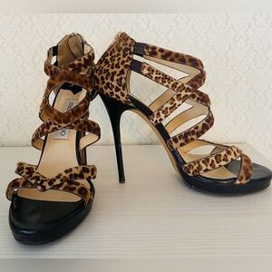 Jimmy Choo Leopard Print Strappy Platform Heels Sandals Size 38